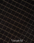 Jet Black Checkered Pure Kora Silk Saree -Body