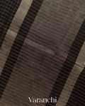 Jet Black Checkered Pure Kora Silk Saree -Pallu