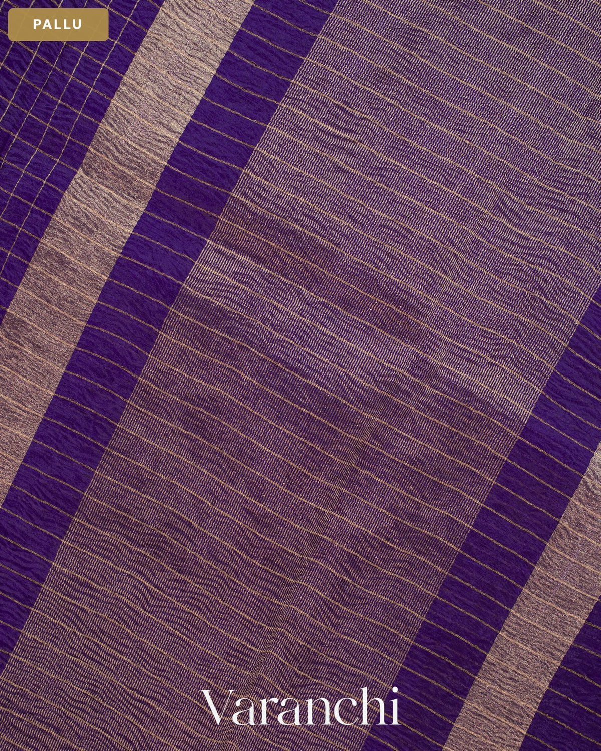 Deep Violet Checkered Pure Kora Silk Saree — Pallu