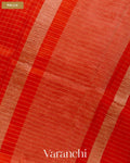 Fire Orange Checkered Pure Crush Kora Silk Saree — Pallu