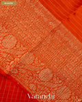 Fire Orange Checkered Pure Crush Kora Silk Saree — Blouse