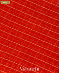 Fire Orange Checkered Pure Crush Kora Silk Saree — Body