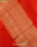 Fire Orange Checkered Pure Crush Kora Silk Saree — Border