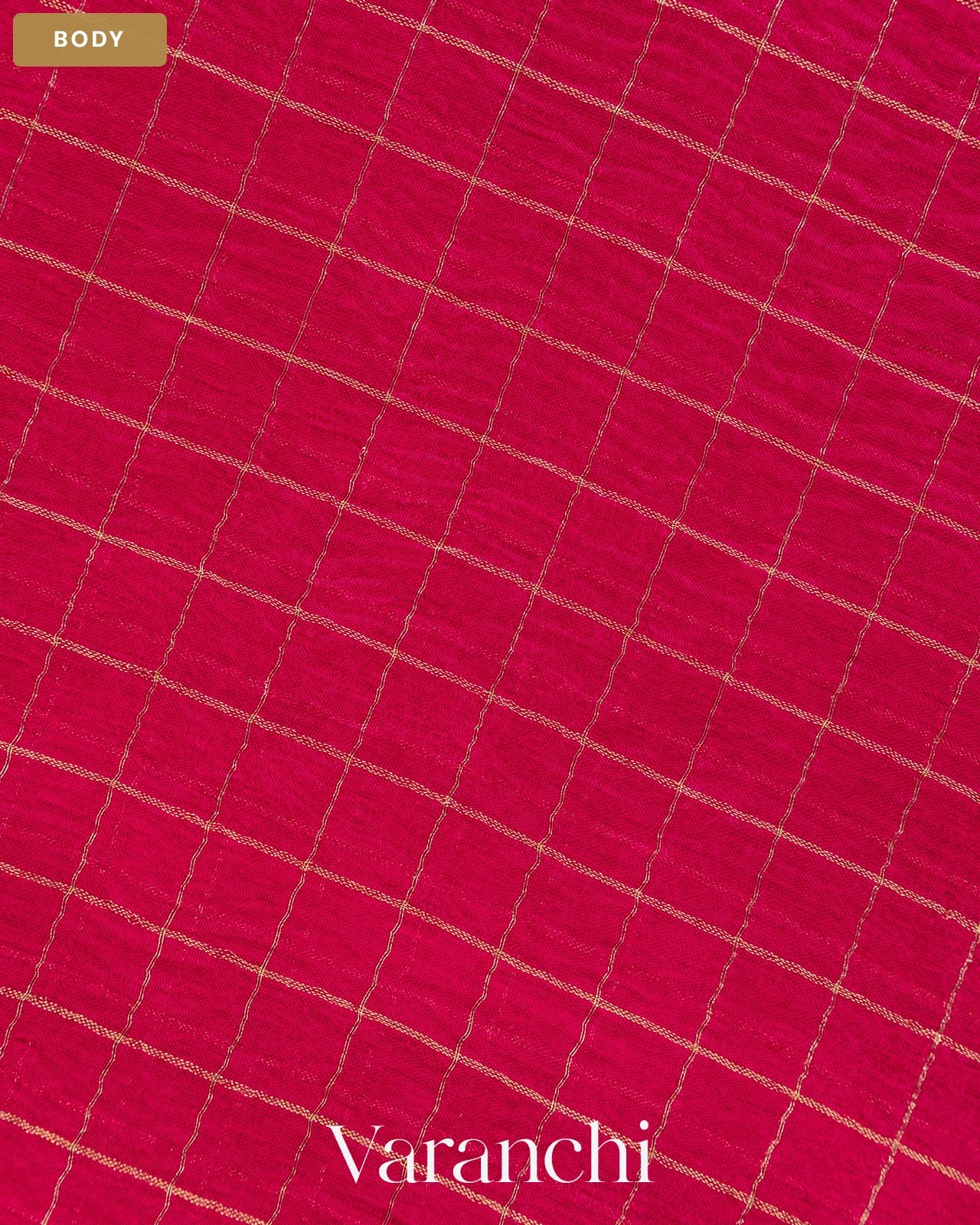 Magenta Pink Checkered Pure Crush Kora Silk Saree — Body