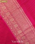 Magenta Pink Checkered Pure Crush Kora Silk Saree — Border