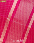 Magenta Pink Checkered Pure Crush Kora Silk Saree — Pallu