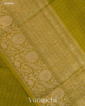 Olive Green Checkered Pure Crush Kora Silk Saree — Border
