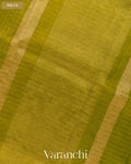 Olive Green Checkered Pure Crush Kora Silk Saree — Pallu