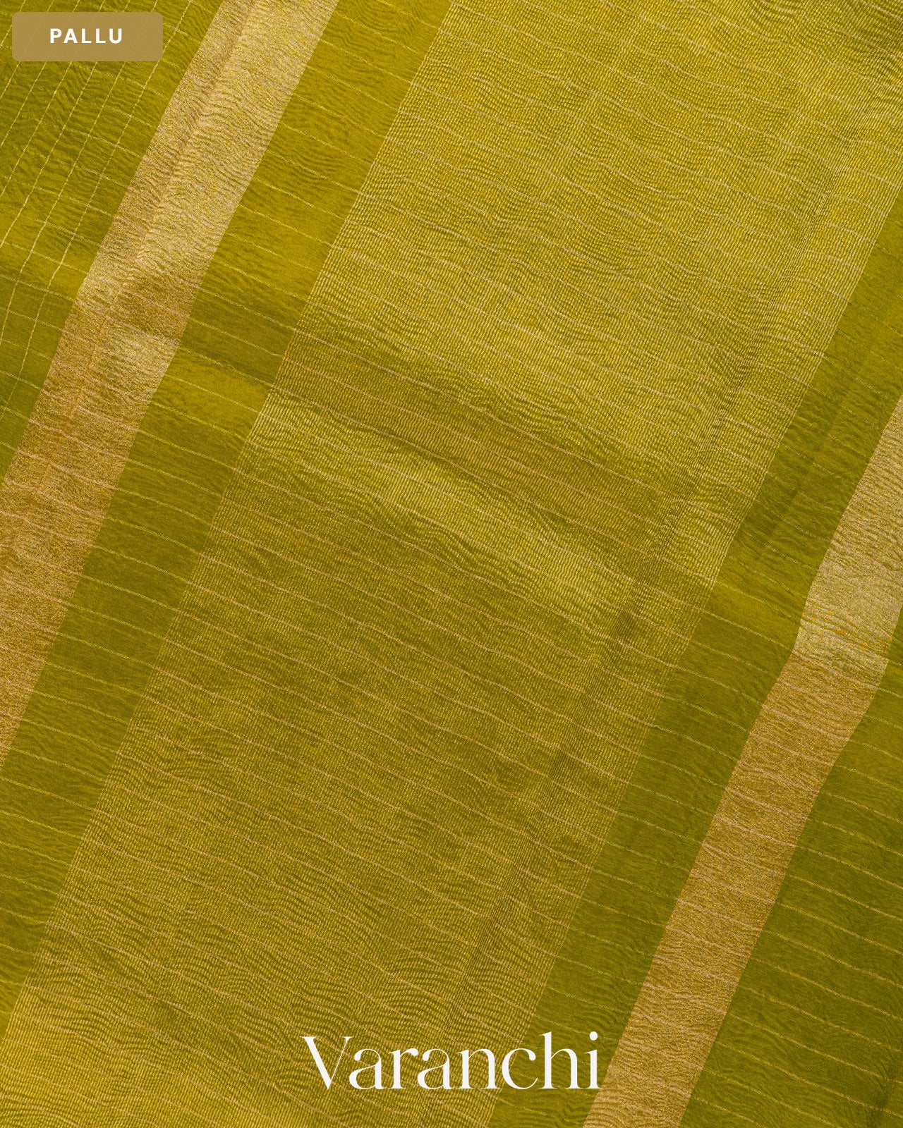 Olive Green Checkered Pure Crush Kora Silk Saree — Pallu