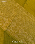 Olive Green Checkered Pure Crush Kora Silk Saree — Blouse