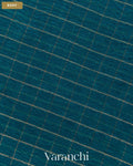 Peacocok Blue Checkered Pure Crush Kora Silk Saree — Body