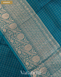 Peacocok Blue Checkered Pure Crush Kora Silk Saree — Border