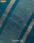 Peacocok Blue Checkered Pure Crush Kora Silk Saree — Pallu