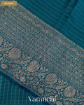 Peacocok Blue Checkered Pure Crush Kora Silk Saree — Blouse