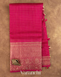 Rani Pink Checkered Pure Crush Kora Silk Saree — Full Saree