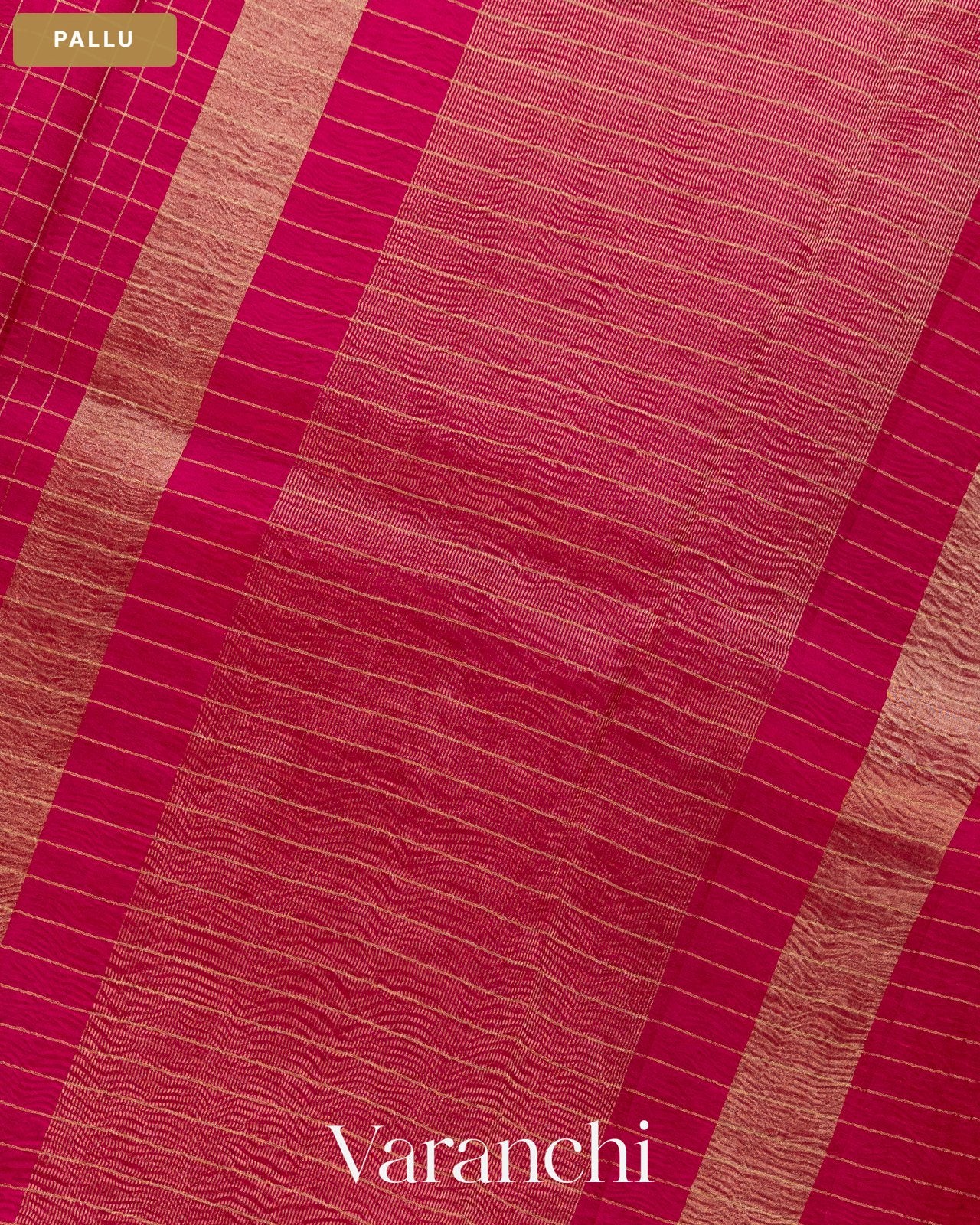 Rani Pink Checkered Pure Crush Kora Silk Saree — Pallu
