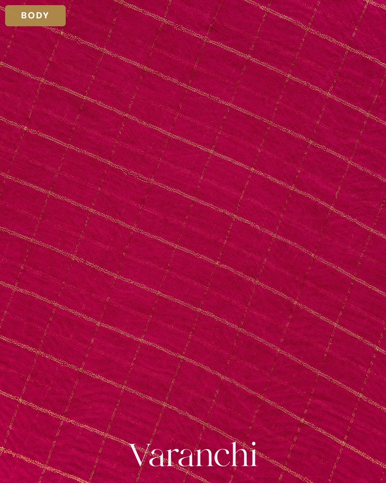 Rani Pink Checkered Pure Crush Kora Silk Saree — Body
