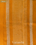 Mango Yellow Checkered Pure Crush Kora Silk Saree — Pallu