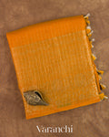 Mango Yellow Checkered Pure Crush Kora Silk Saree — Folded