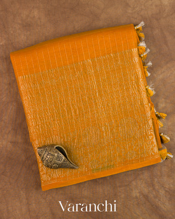 Mango Yellow Checkered Pure Crush Kora Silk Saree — Folded