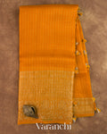 Mango Yellow Checkered Pure Crush Kora Silk Saree — Full Saree