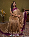 Light Brown Striped Pure Katan Silk Saree — Draped