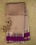 Light Brown Striped Pure Katan Silk Saree — Full Saree