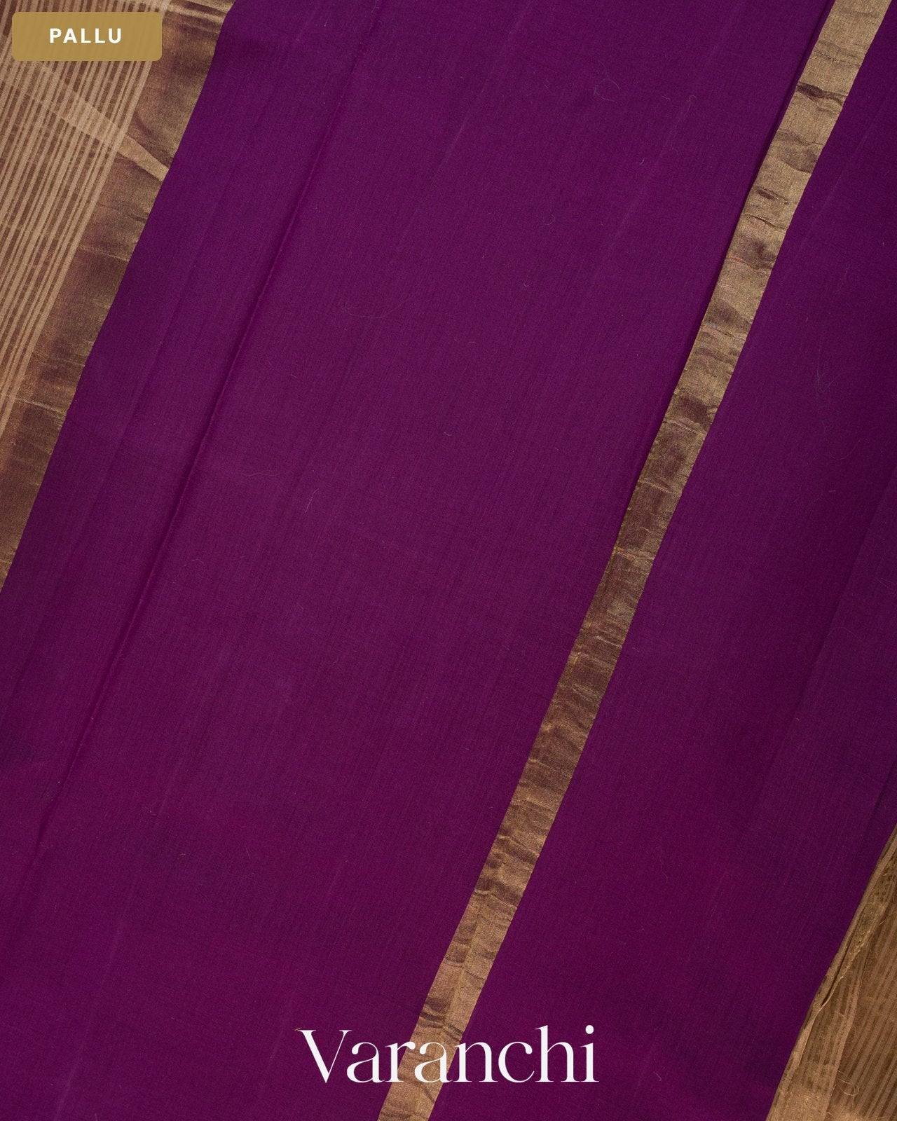 Light Brown Striped Pure Katan Silk Saree — Pallu