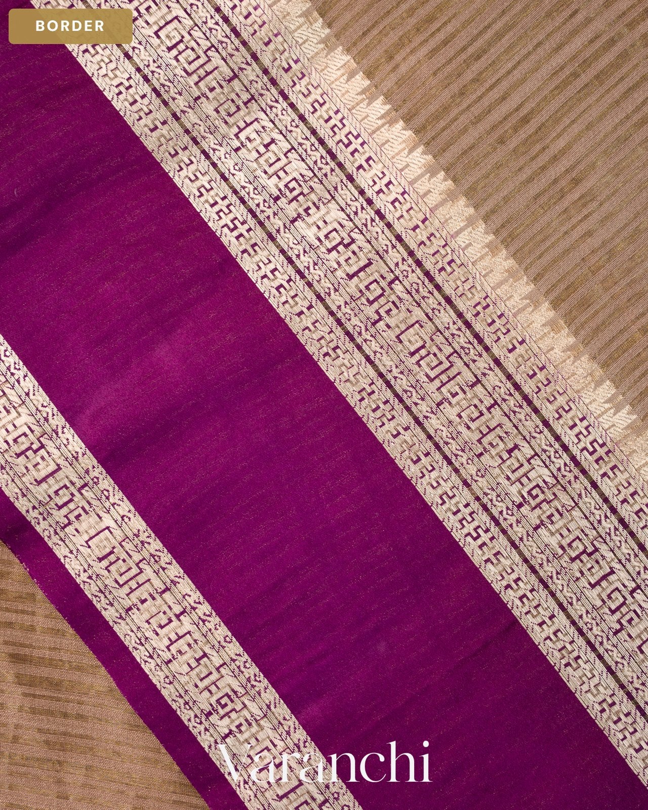 Light Brown Striped Pure Katan Silk Saree — Border