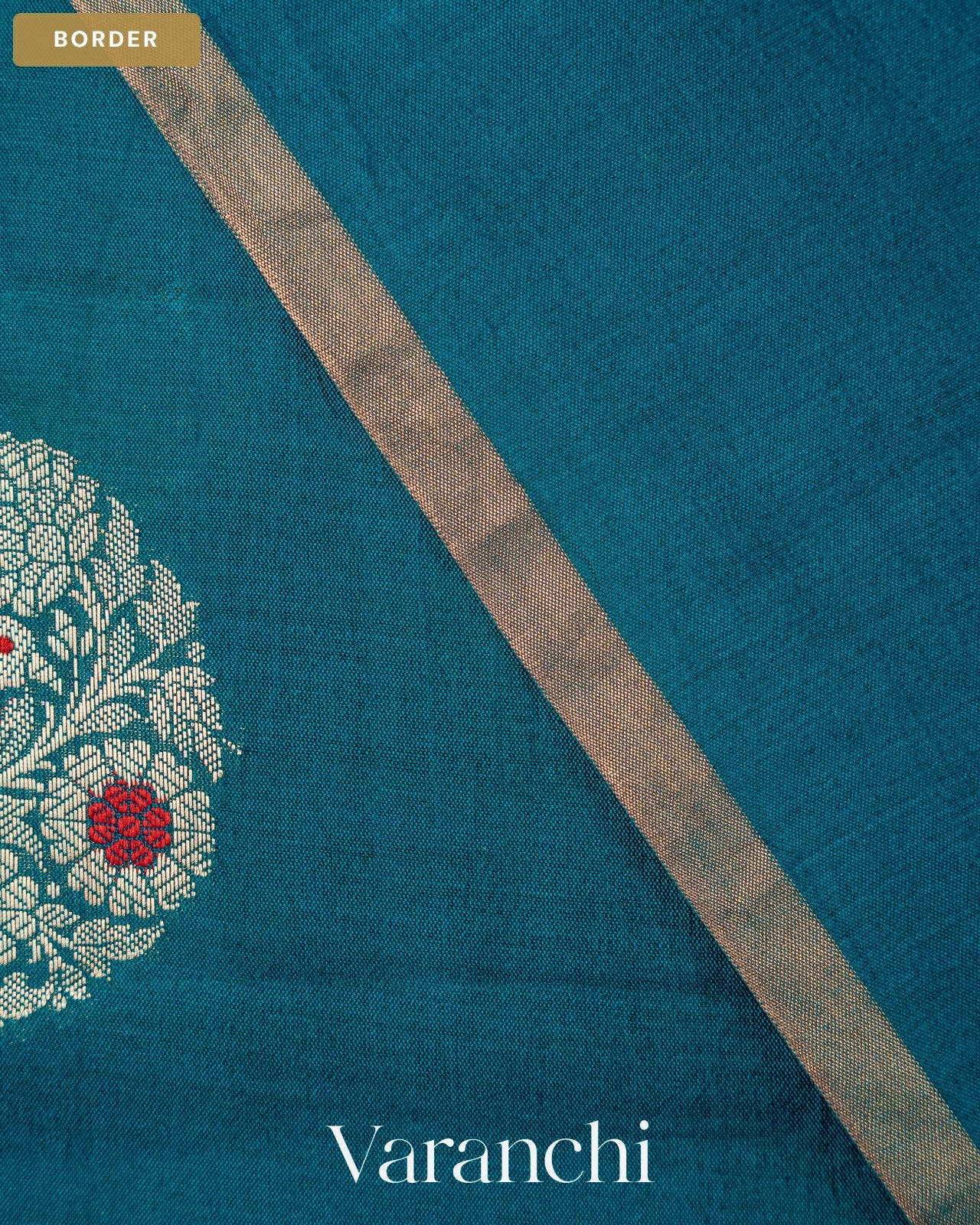 Navy Blue Pure Chiniya Silk Saree — Border