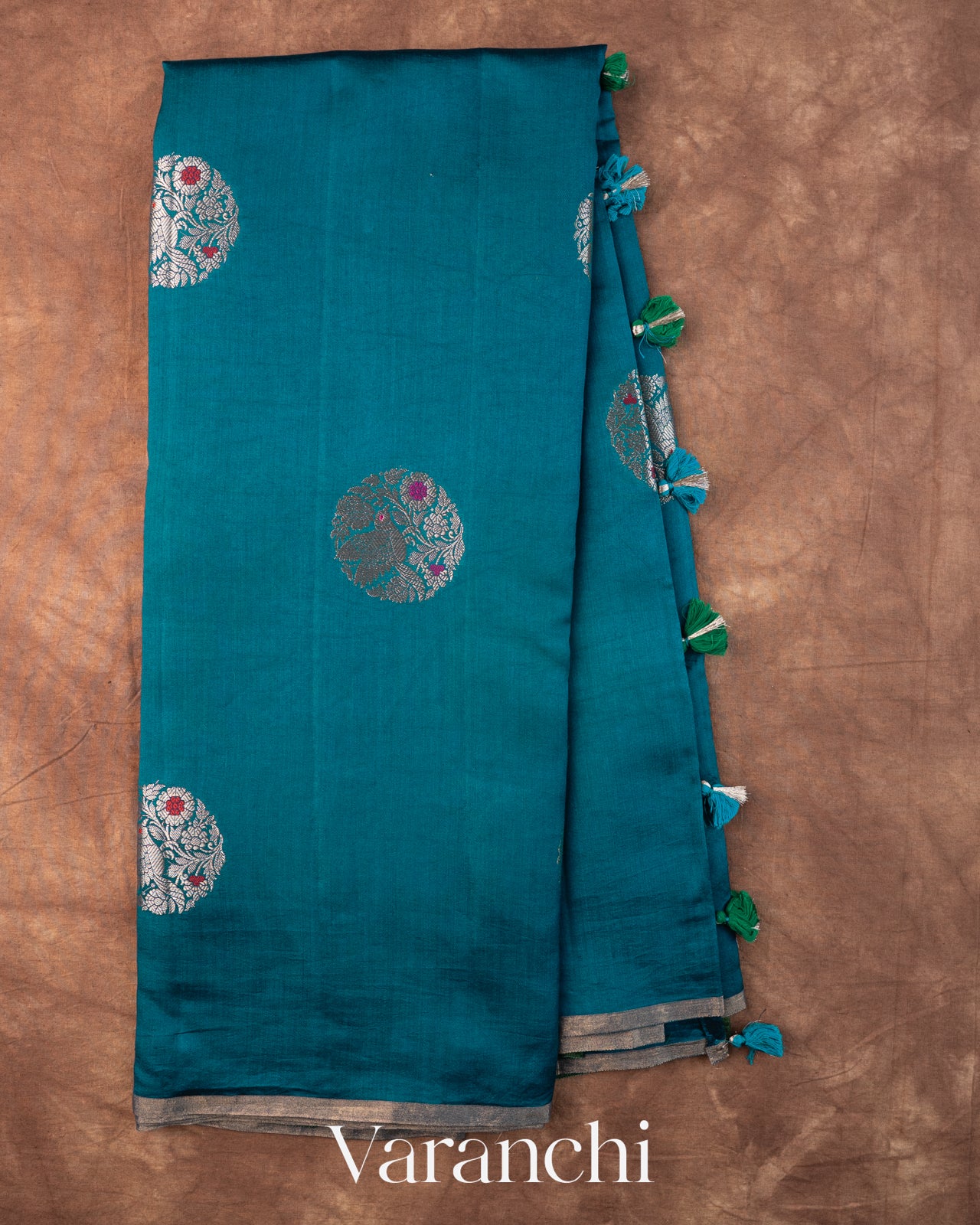 Navy Blue Pure Chiniya Silk Saree — Full Saree