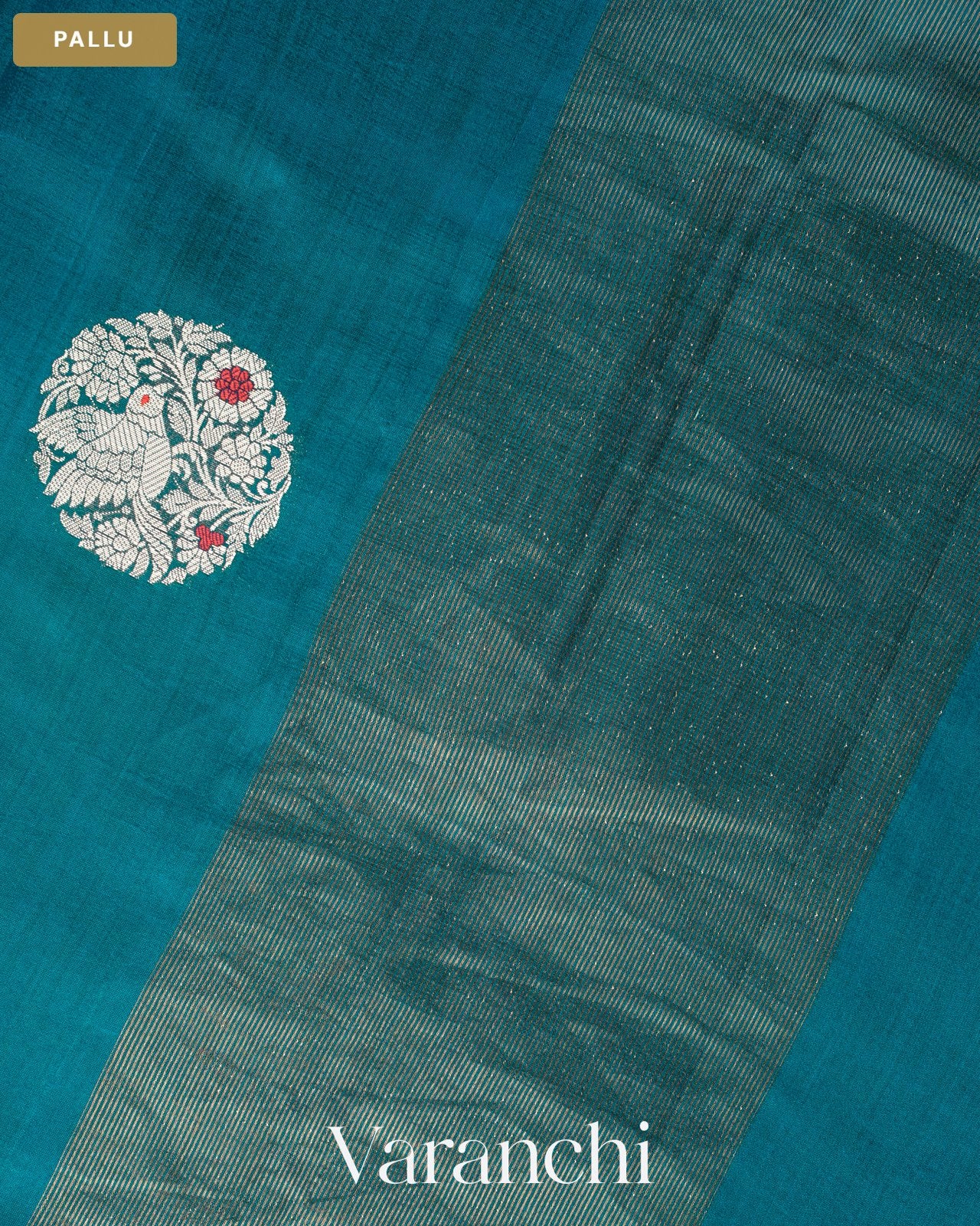 Navy Blue Pure Chiniya Silk Saree — Pallu