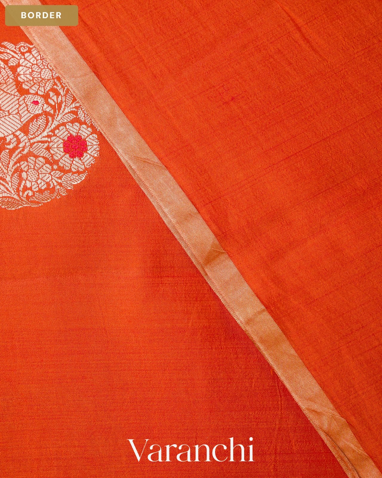 Bright Orange Pure Chiniya Silk Saree — Border