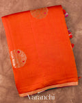 Bright Orange Pure Chiniya Silk Saree — Folded