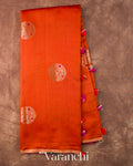 Bright Orange Pure Chiniya Silk Saree — Full Saree