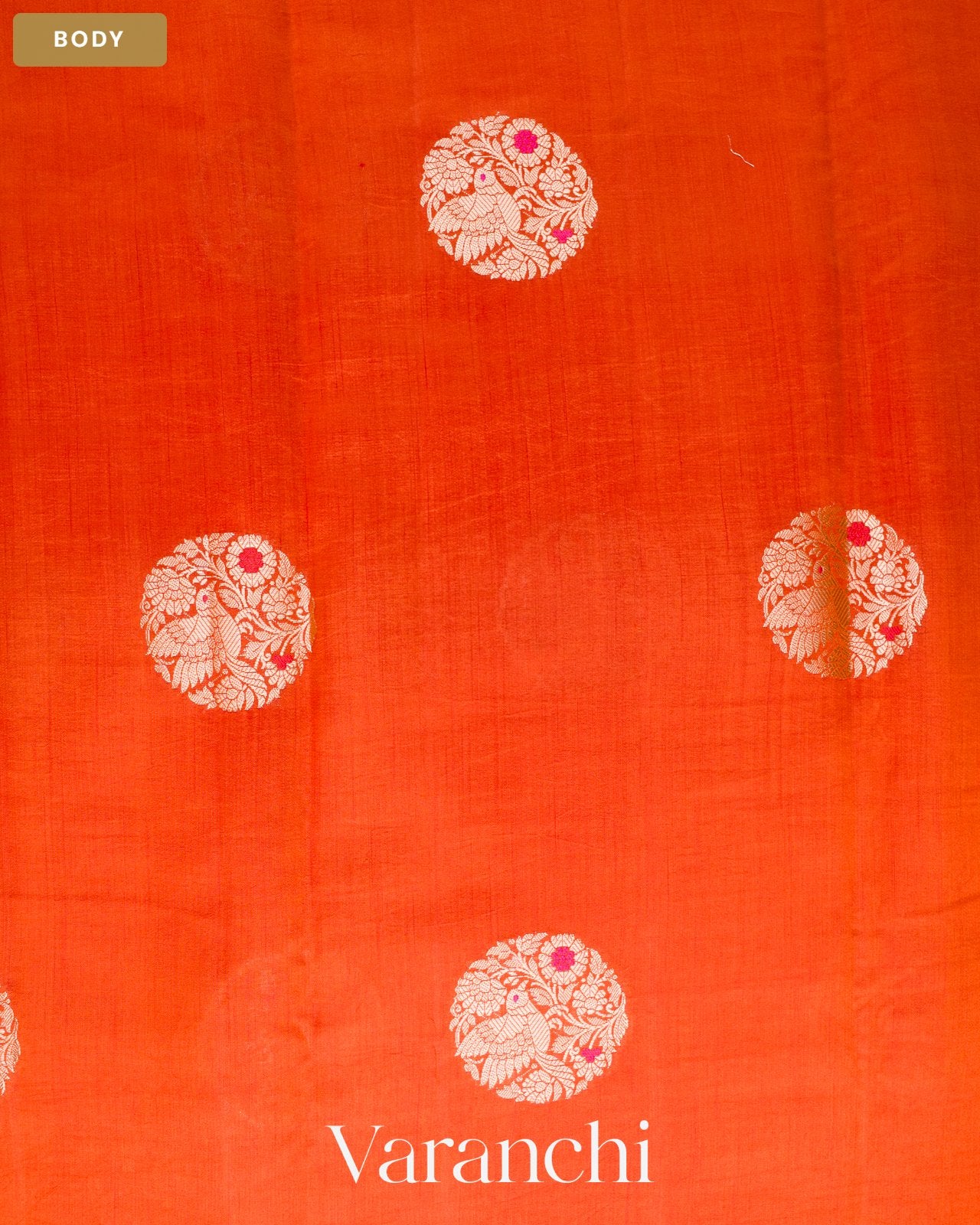 Bright Orange Pure Chiniya Silk Saree — Body