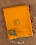 Turmeric Orange Pure Chiniya Silk Saree — Folded