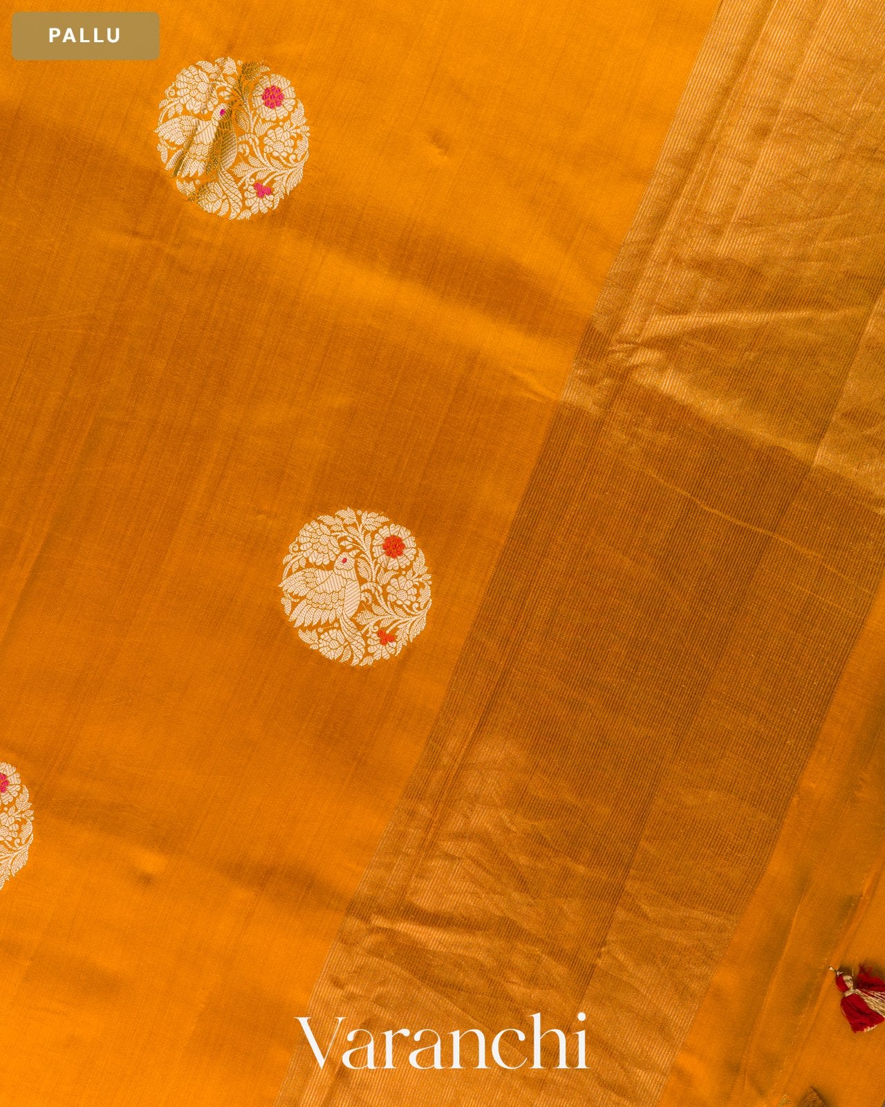 Turmeric Orange Pure Chiniya Silk Saree — Pallu