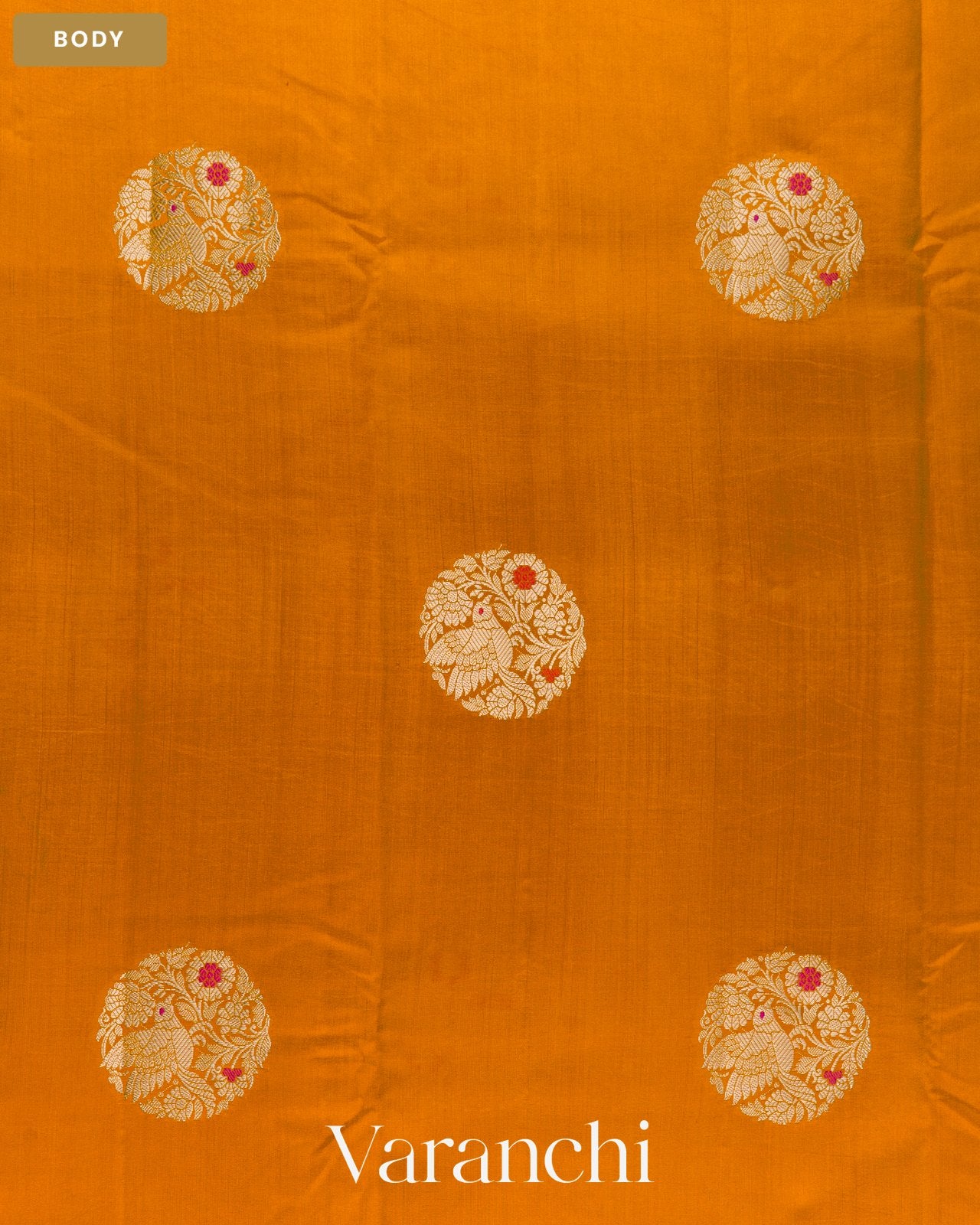 Turmeric Orange Pure Chiniya Silk Saree — Body