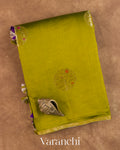 Olive Green Pure Chiniya Silk Saree — Folded