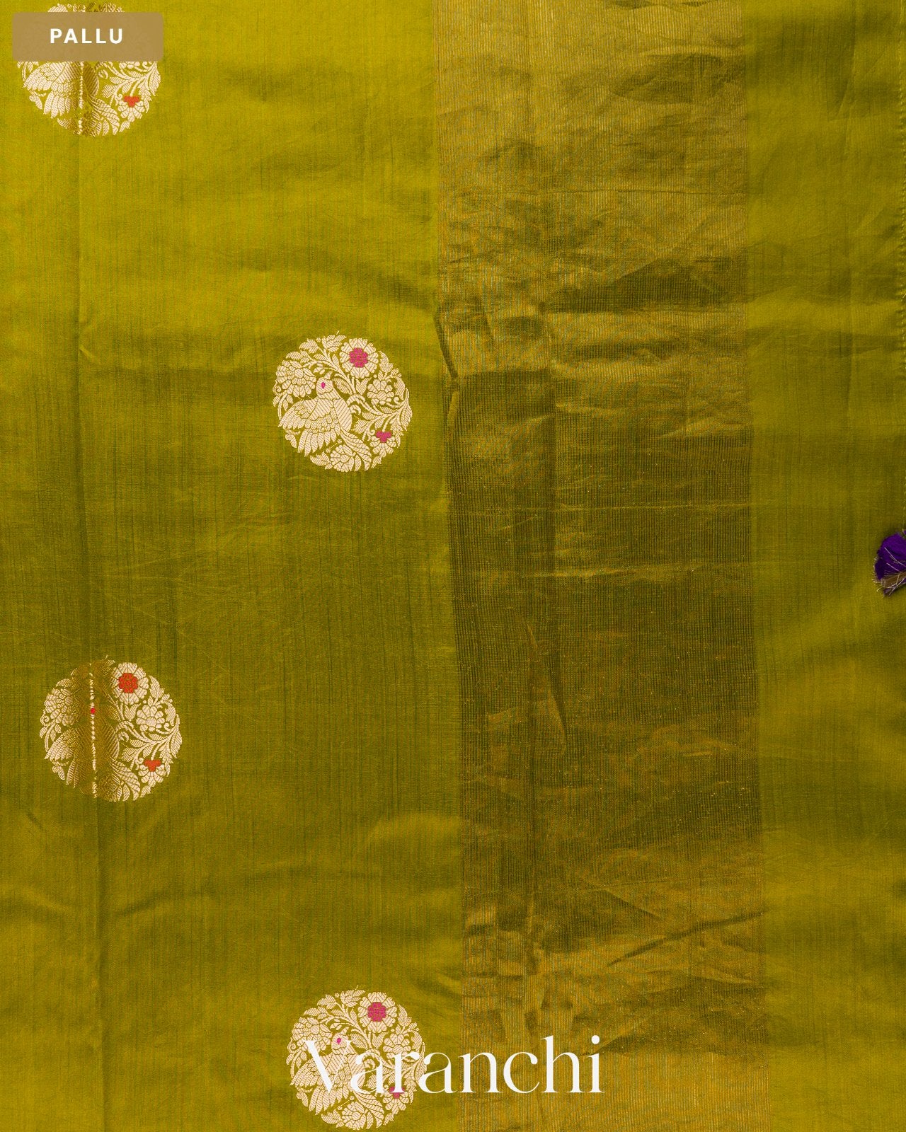 Olive Green Pure Chiniya Silk Saree — Pallu