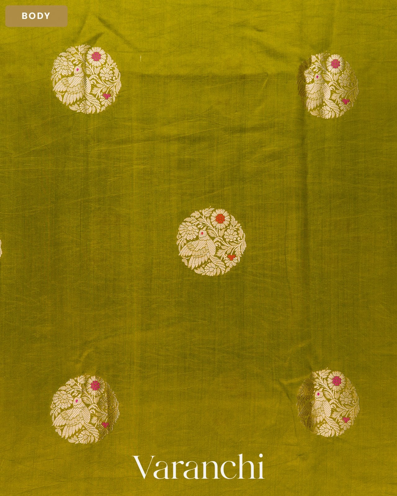 Olive Green Pure Chiniya Silk Saree — Body