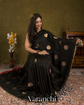 Black Pure Chiniya Silk Saree — Draped
