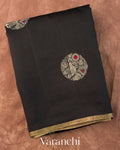 Black Pure Chiniya Silk Saree — Folded