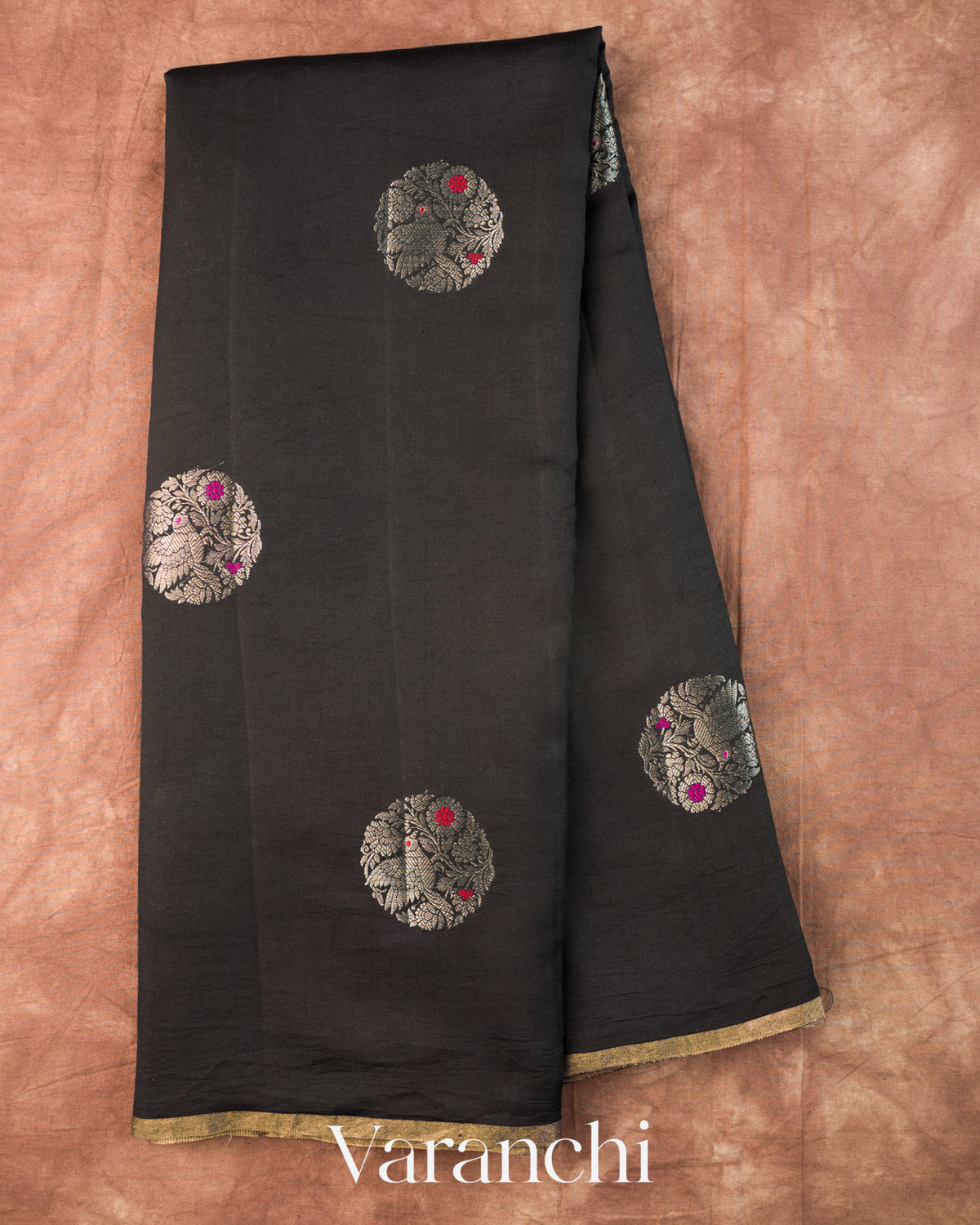 Black Pure Chiniya Silk Saree — Full Saree