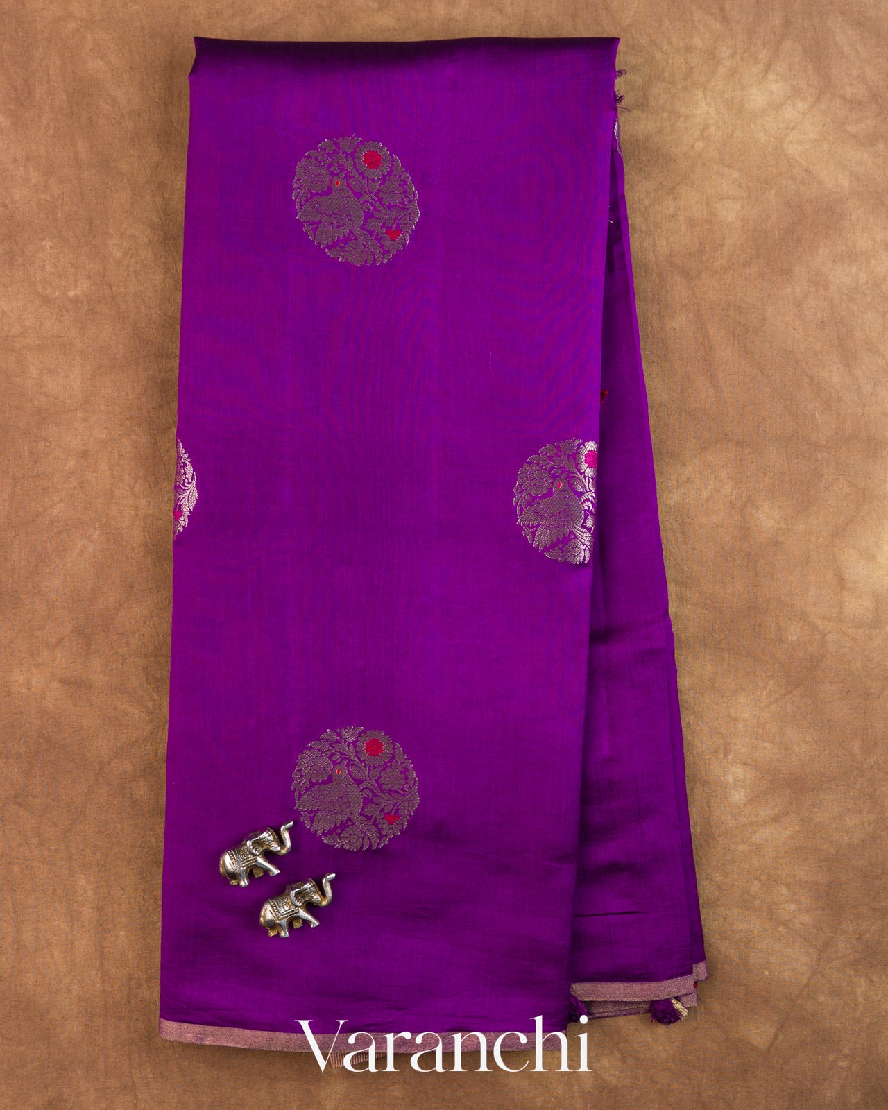 Deep Purple Pure Chiniya Silk Saree — Full Saree