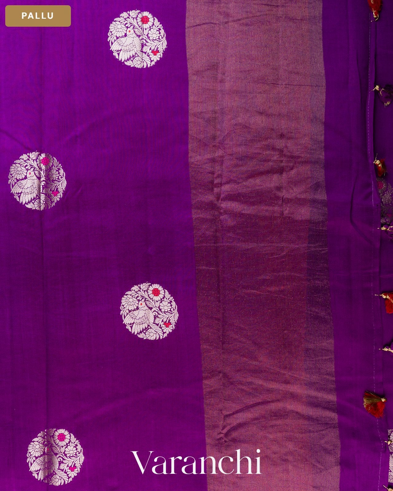 Deep Purple Pure Chiniya Silk Saree — Pallu