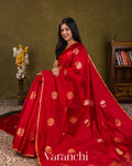 Crimson Red Pure Chiniya Silk Saree — Draped