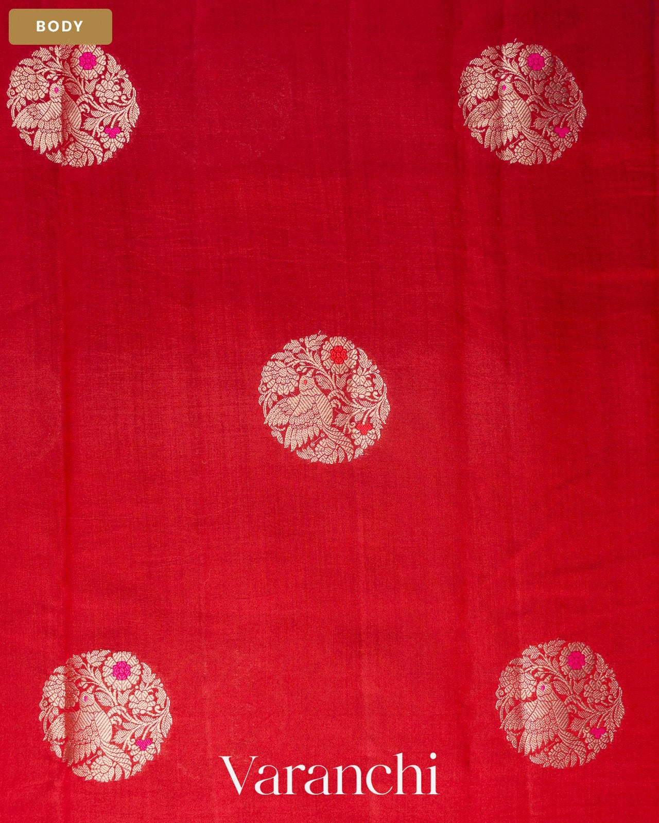 Crimson Red Pure Chiniya Silk Saree — Body
