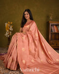 Peach Pure Chiniya Silk Saree — Draped